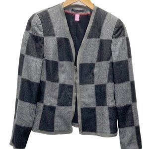 Basler Womens Check Buffalo Plaid Gray Black Wool Blazer Lined Jacket 38 US 8-10